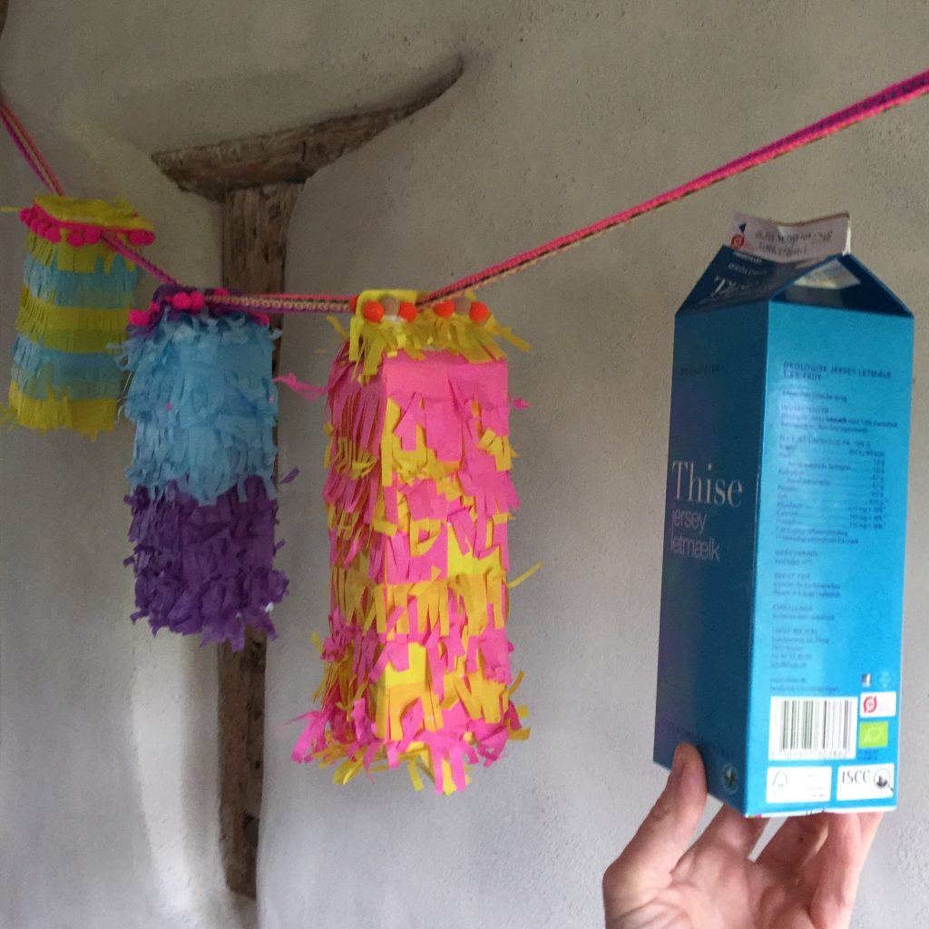 sustainable party pinatas made from milk cartons