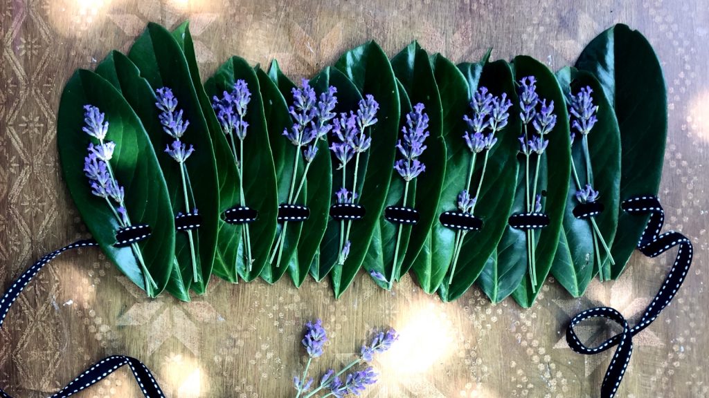 easy nature headdress from laurel and lavender sprigs sustainable headdress