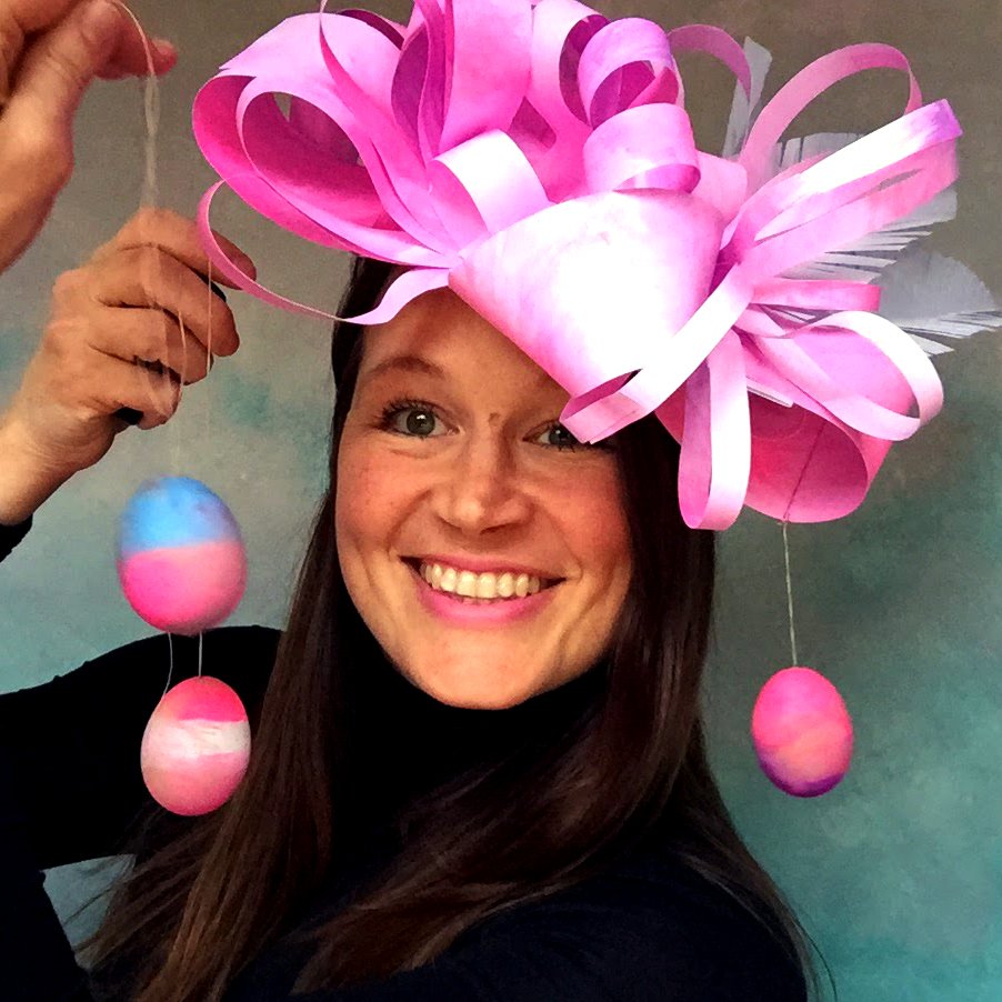 eco friendly kids crafts blogger ulla lake wearing an easter hat