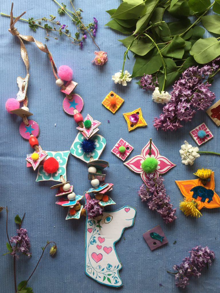 make recycled cardboard nature necklaces with kids free unicorn craft printable