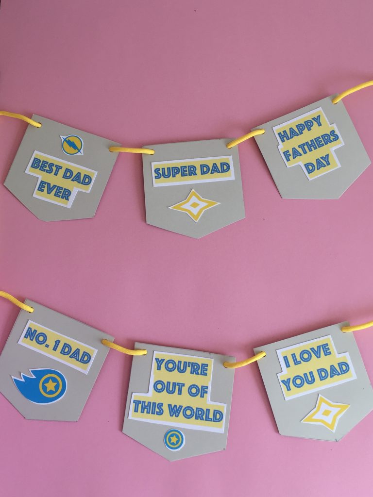 superhero themed kids homemade fathers day bunting made with free pdf craft printables