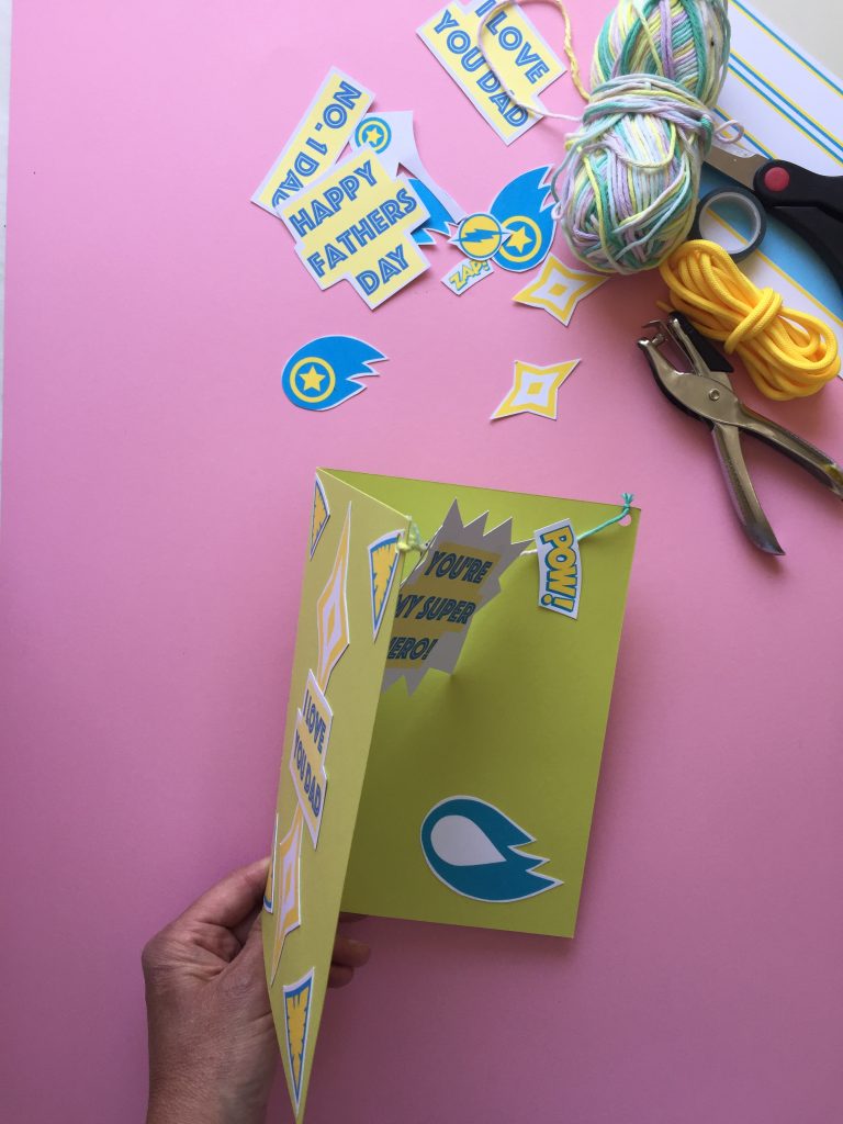 our finished superhero fathers day card with a special pop up surprise