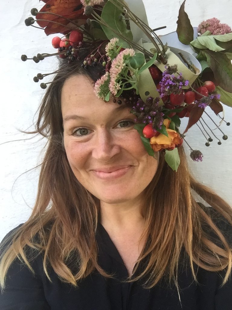 Ulla Lake on the awesome childhood project blog - wearing an easy autumnal floral fascinator DIY craft